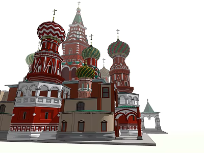 Ancient Architecture Of Historic Russian Church With Colorful Onion Domes And Spires 3d model