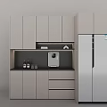 Modern Sideboard With Storage Cabinets Glass Doors And Double Door Fridge