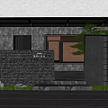 Modern Storefront Facade Design With Gray Stone Wall Wooden Door Pine Tree Grid And Lighting