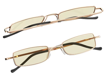 Two Pairs of Gold Frame Glasses With Yellow Lenses And Metal Design 3d model