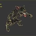 Fantasy Wolf Like Creature With Black Fur Red Ears Open Mouth Aggressive Stance 3D Design