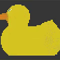 Yellow Duck Shaped Building Blocks Toy With Green Eyes And Orange Beak