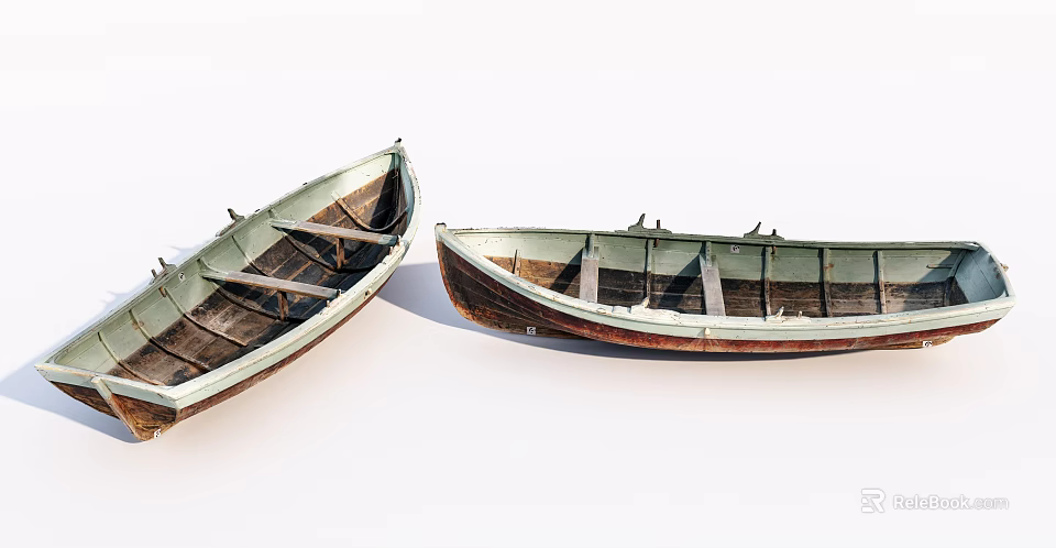 Two Vintage Wooden Boats With Weathered Wood Planks And Classic Hull Design 3d model 