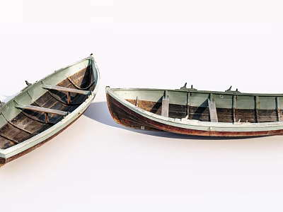Two Vintage Wooden Boats With Weathered Wood Planks And Classic Hull Design 3d model