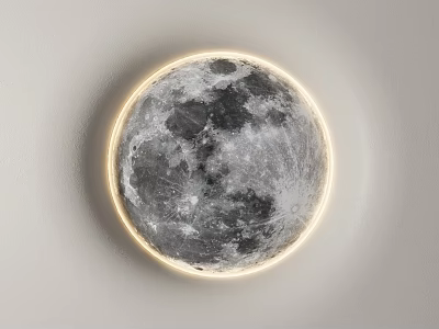 Round Moon Surface Texture Wall Light With Illuminated Glowing Edge On Modern Grey Wall 3d model