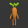 Cute Anthropomorphic Cartoon Carrot With Green Leaves Orange Body Arms And Legs