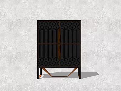 Stylish Black Decorative Cabinet With Diamond Pattern Double Doors And Brown Legs 3d model