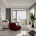 Modern Living Dining Room Interior With Red Armchair TV And Green Plant