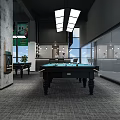 Modern Industrial Billiard Room With Multiple Tables Yellow Chairs And Lighting