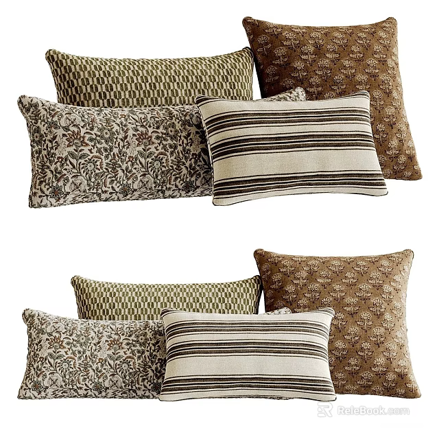 Soft Decorative Pillows With Striped And Patterned Designs In Neutral Tones For Sofa 3d model 