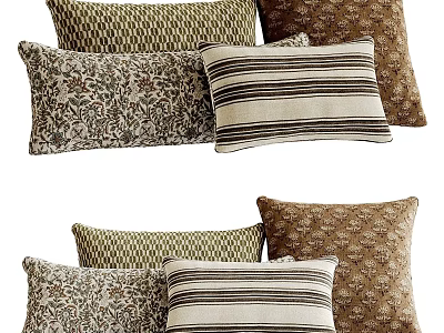 Soft Decorative Pillows With Striped And Patterned Designs In Neutral Tones For Sofa 3d model