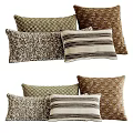 Soft Decorative Pillows With Striped And Patterned Designs In Neutral Tones For Sofa 3d model