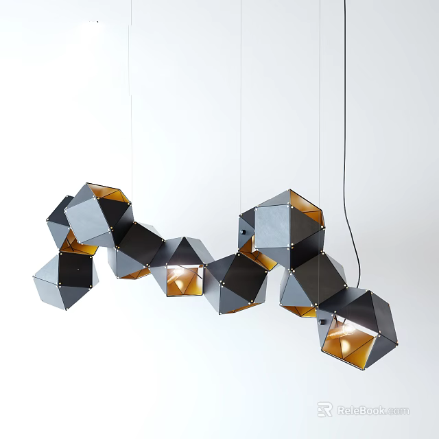 Modern Creative Geometric Pendant Light With Black Frames And Gold Interior Shades 3d model