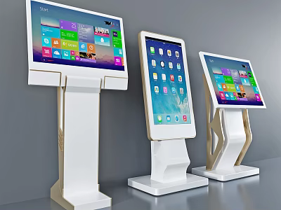 Public Standalone Touchscreen Self-Service Kiosks With White Base And Colorful Interactive Interface 3d model
