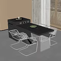 Modern Dark Wooden Dining Table And Transparent Acrylic Chairs With Green Plate In Bright Interior