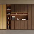 Modern Walnut Wine Cabinet With Built In Lighting And Storage Compartments