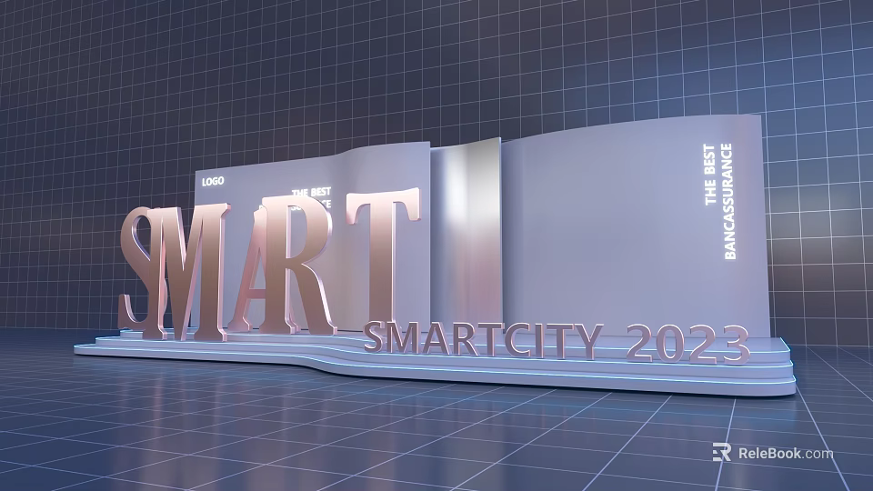 Smart City 2023 Exhibition Featuring Smart Finance Health Energy Transport Services 3d model 