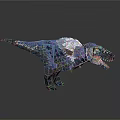 3D Pixelated Dinosaur Model With Blue Gray Scales On Dark Background 3d model