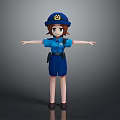Animated Female Police Character In Blue Uniform With Badge And Hat