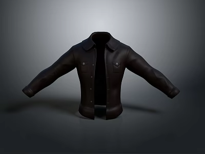 Classic Black Leather Jacket With Front Buttons And Stylish Collar Design 3d model