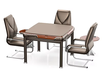 Modern Card Game Table Set With Four Leather Chairs And Metal Frame Design 3d model