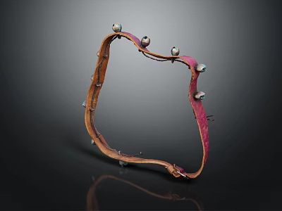 Leather Collar Accessory In Red And Brown With Decorative Metal Balls And Rivets 3d model