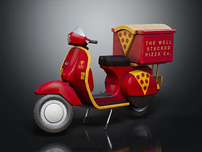 Red Scooter Motorcycle With Pizza Delivery Box For The Mels Stacked Pizza Co 3d model