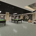 Modern Billiard Room Interior Design With Multiple Pool Tables And Geometric Wall Decor 3d model