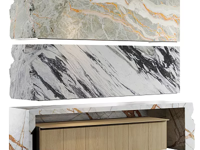 Modern Reception Desk Interior Design With Marble Countertop Natural Veins And Wooden Cabinets 3d model