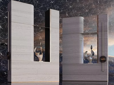 Modern Geometric Stone Pillars Design With Hollow Details And Decorative Figurines Against Starry Sky 3d model