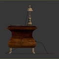 Vintage Telephone With Brass Bell On Dark Wooden Table Carved Legs And Wired Connection