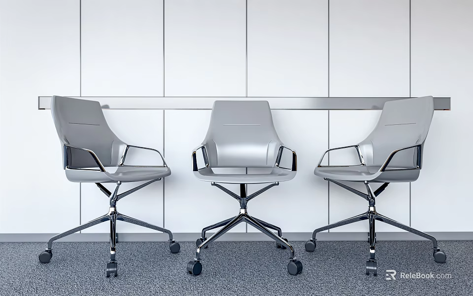 Modern Gray Office Chairs With Swivel Wheels Metal Base White Walls Gray Carpet 3d model 