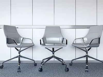 Modern Gray Office Chairs With Swivel Wheels Metal Base White Walls Gray Carpet 3d model