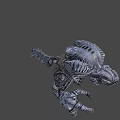 Game Movie Monster Character With Armored Head And Glowing Yellow Eyes Striped Body