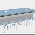 Laboratory Workbench With Blue Surface Drawers And Multiple White Stools Setup 3d model