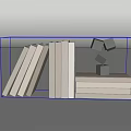 Minimalist White Books Display With Leaning Standing And Stacked Books And Black Cubes
