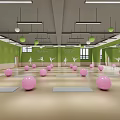Spacious Yoga Fitness Studio With Yoga Mats Pink Exercise Balls And Dance Silhouettes