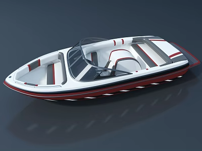 Modern Speedboat Yacht Featuring White Red Exterior Open Deck And Comfortable Seats 3d model