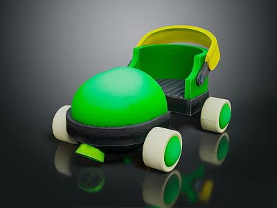 Green And Yellow Kids Costume With Toy Car Design And White Wheels 3d model