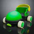 Green And Yellow Kids Costume With Toy Car Design And White Wheels