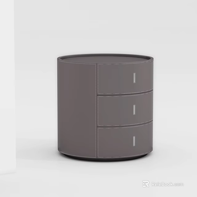 Round Gray Modern Bedside Table With Three Drawers And Minimalist Design 3d model 