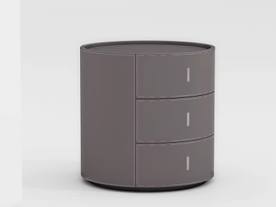 Round Gray Modern Bedside Table With Three Drawers And Minimalist Design 3d model
