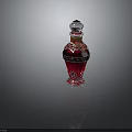 Elegant Red Crystal Perfume Bottle With Ornate Cap And Intricate Patterns