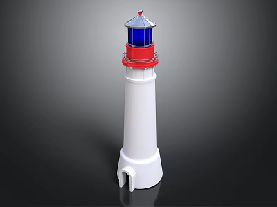 Lighthouse cylindrical red and blue top coastline navigation sign simple design city facilities 3d model