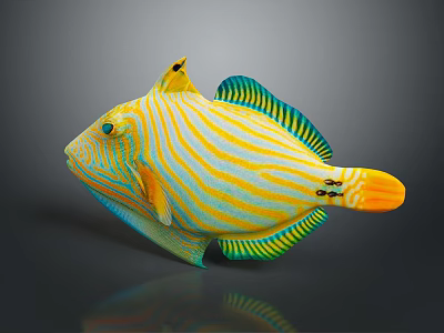 Colorful Tropical Fish With Yellow And Blue Stripes Vibrant Body And Green Fins 3d model