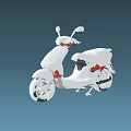 White Scooter With Red Accents In Minimalist Design On Blue Gradient Background