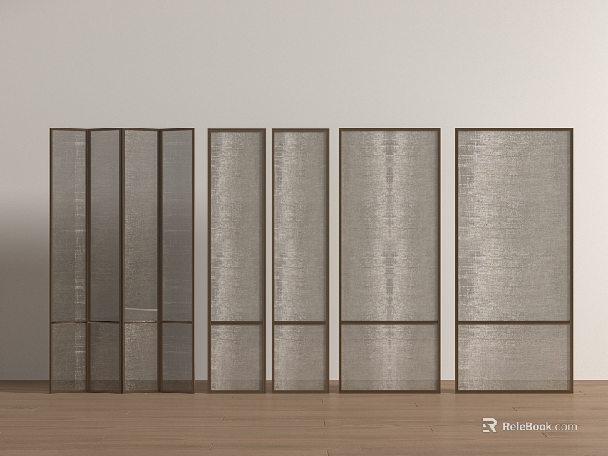 Modern Screen with Metal Frame and Textured Panels for Interior Decor on Wooden Floor 3d model 