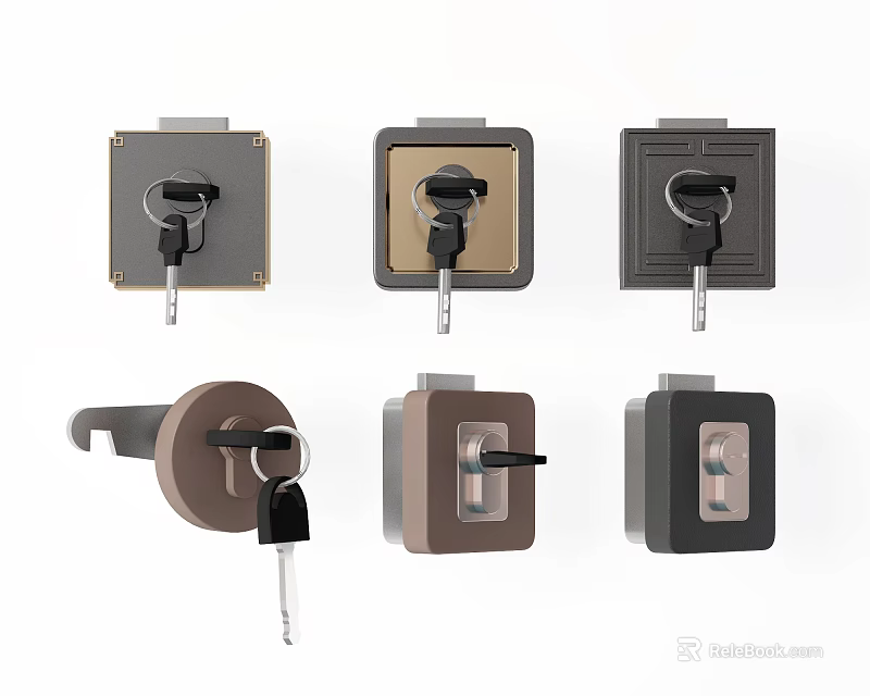 Various Styles Of Locks With Keys Displayed 3d model 