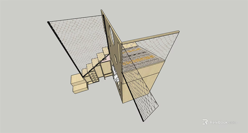 Space Saving Bunk Bed Design With Stairs Railings And Wooden Frame Structure 3d model