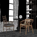Modern Wooden Dining Table Set With Chairs Decorative Items And Bookshelf